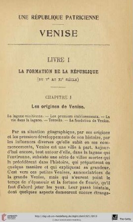 Livre I: La formation de la République