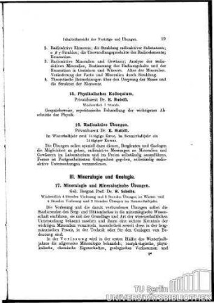 17. Mineralogie und Mineralogische Übungen