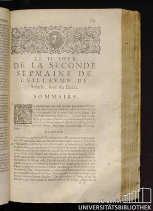 Le II. Iour De La Seconde Sepmaine De Guillaume De Saluste, sieur du Bartas. Sommaire.
