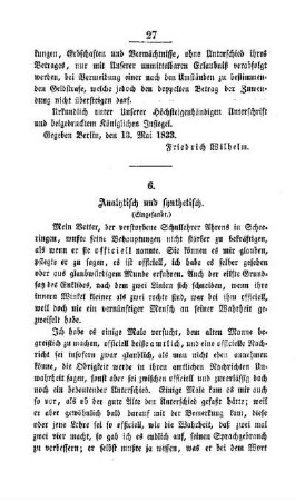 Analytisch und synthetisch : (Eingesandt)