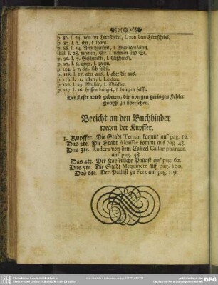 Bericht an den Buchbinder wegen der Kupffer