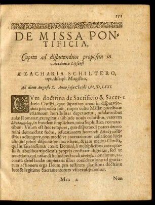 De Missa Pontificia, Capita ad disputandum ...
