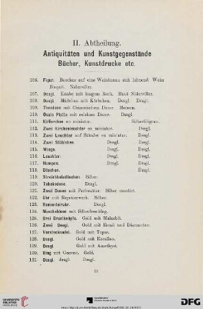 II. Abteilung. Antiquitäten und Kunstgegenstände, Bücher, Kunstdrucke (Nr. 106-472)