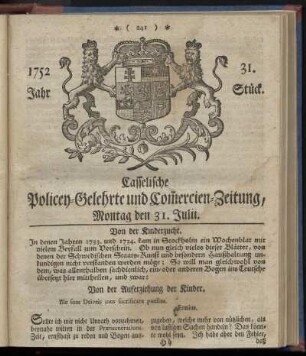 31. Stueck, Montag den 31. Julii 1752