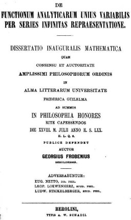 De functionum analyticarum unius variabilis per series infinitas repraesentatione