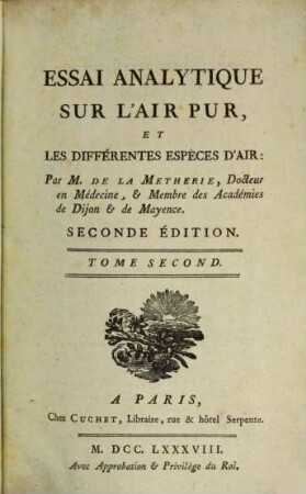Essai Analytique Sur L'Air Pur, Et Les Différentes Espèces D'Air, 2