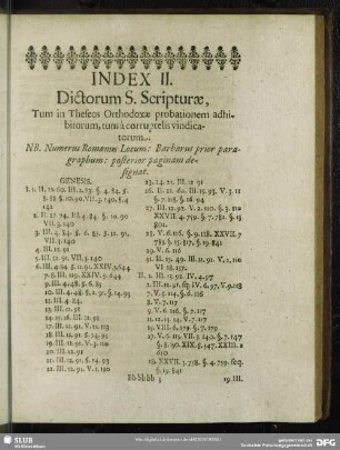 Index II. Dictorum S. Scripturae, Tum in Theseos Orthodoxae probationem adhibitorum, tum á corruptelis vindicatorum
