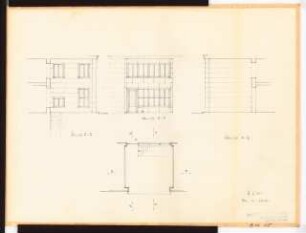 Reichsluftfahrtministerium, Berlin: Verbindungsbau: Eingang Ansichten, Grundriss 1:100