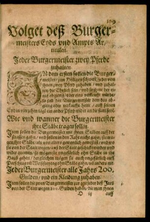 Volget deß Burgermeisters Eyds und Ampts Articulen.