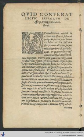 Qvid Conferat Lectio Librorvm De Officijs, Philippi Melanchthonis.