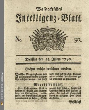 No. 30, Dienstag den 25. Julius 1780