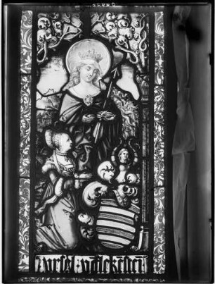 Schloß Eberstein Glasmalerei im Rondell Glasfenster aus der Molsheimer Kartusche Heiliger Onuphirus (um 1624)