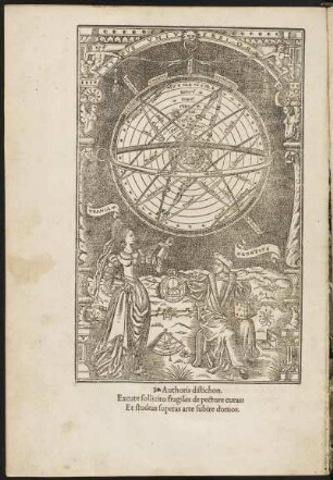 Authoris distichon. Excute sollicito fragiles de pectore curas: Et studeas superas arte subire domos (Frontispiz)