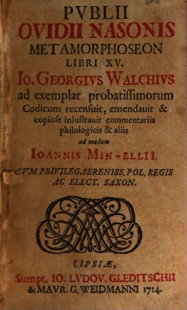 Pvblii Ovidii Nasonis Metamorphoseon Libri XV.