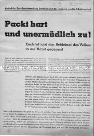 Aufruf der Landesverwaltung Sachsen, der SPD, der KPD und der DPD für den Neuaufbau