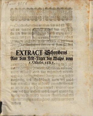 Extract eines Schreibens aus dem Feldlager bey Walzo 1. Oct. 1687