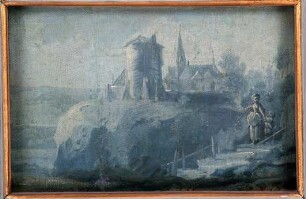 Felsige Landschaft mit Turm und Kirche