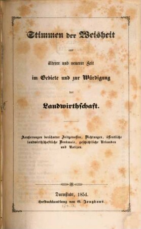 Stimmen der Weisheit aus älterer und neuerer Zeit im Gebiete und zur Würdigung der Landwirthschaft