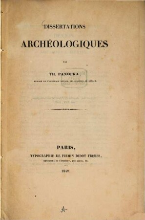 Dissertations archéologiques par Th. Panofka