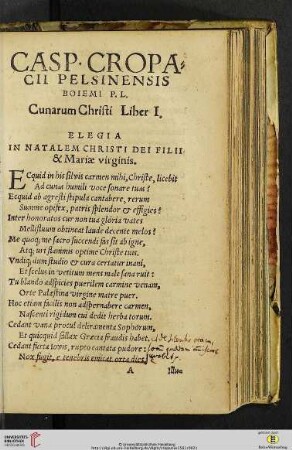 Liber I: Elegia in natalem Christi Dei filii & Mariæ virginis