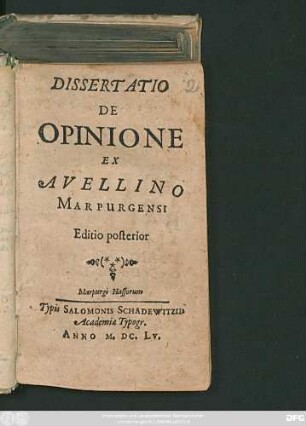 Dissertatio De Opinione Ex Avellino Marpurgensi