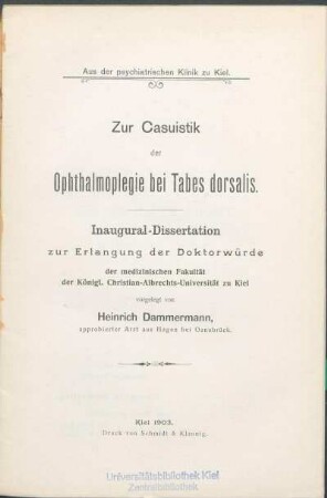 Zur Casuistik der Ophthalmoplegie bei Tabes dorsalis