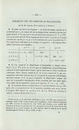 REMARQUES SUR UNE QUESTION DE PROBABILITÉS.