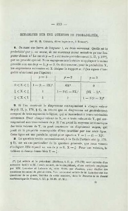 REMARQUES SUR UNE QUESTION DE PROBABILITÉS.