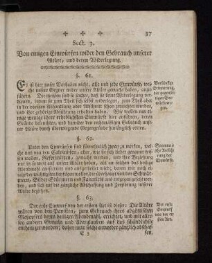 Sect. 3. Von einigen Einwürfen wider den Gebrauch unserer Altäre, und deren Widerlegung.