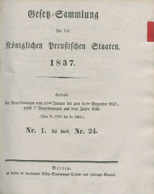 1837: Gesetzsammlung für die Königlich-Preußischen Staaten