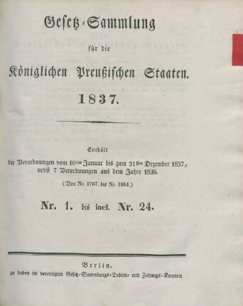 1837: Gesetzsammlung für die Königlich-Preußischen Staaten