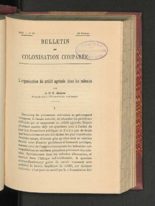 l organisation du credit agricole dans les colonies