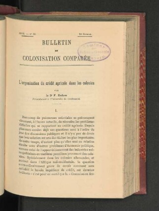 l organisation du credit agricole dans les colonies