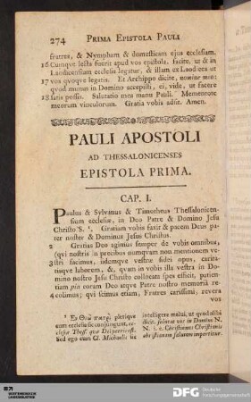 Pauli Apostoli ad Thessalonicenses Epistola Prima.