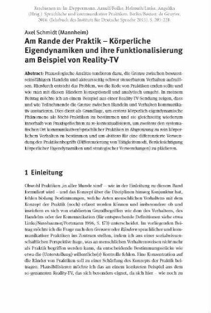 Am Rande der Praktik. Körperliche Eigendynamiken und ihre Funktionalisierung am Beispiel von Reality-TV