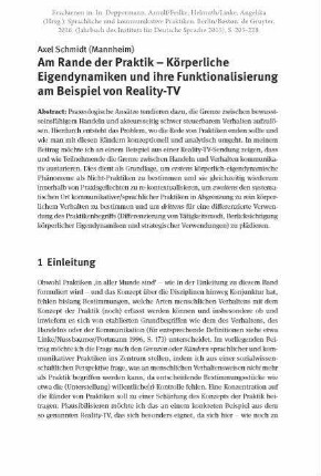Am Rande der Praktik. Körperliche Eigendynamiken und ihre Funktionalisierung am Beispiel von Reality-TV