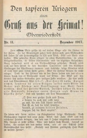 11.1917: tapferen Kriegern einen Gruß aus der Heimat