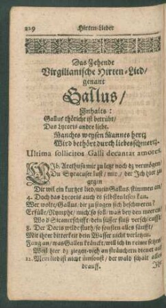 Das Zehende Virgilianische Hirten-Lied genant Gallus/