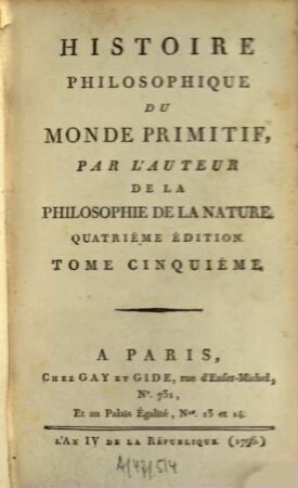 Histoire Philosophique Du Monde Primitif, 5