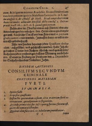 Eiusdem Authoris Consilium Secundum Criminale, Continens Materiam Furti.