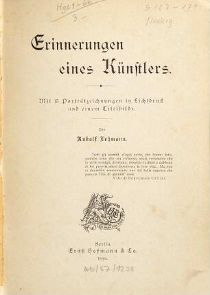 Erinnerungen eines Künstlers : mit 15 Porträtzeichnungen in Lichtdruck und einem Titelbilde