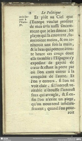 Avis sincere à l´Europa