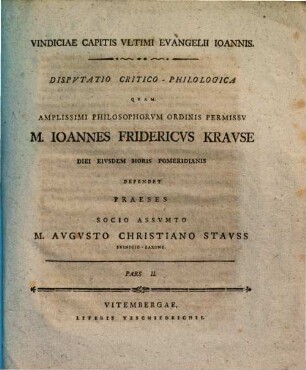 Vindiciae capitis ultimi Evangelii Ioannis : disputatio critico-philologica, Pars II.