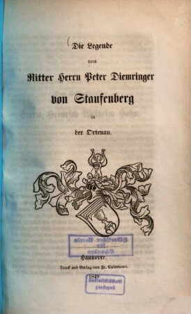 Die Legende vom Ritter Herrn Peter Diemringer von Staufenberg in der Ortenau