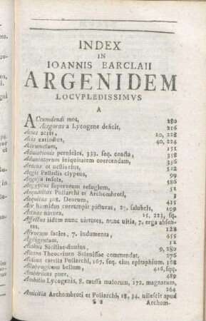 Index In Ioannis Barclaii Argenidem Locvpledissimvs
