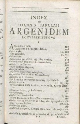 Index In Ioannis Barclaii Argenidem Locvpledissimvs