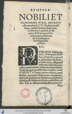 Georgio a Breittenbach Christophorus Hegendorphinus Salutem Dicit