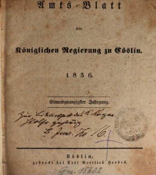 Amts-Blatt der preußischen Regierung zu Köslin. 1836 = Jg. 21