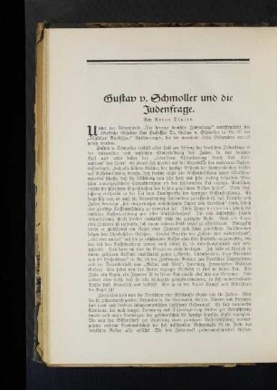 Gustav v. Schmoller und die Judenfrage. Von Artur Dinter.