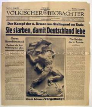 Tageszeitung "Völkischer Beobachter" zur Niederlage der Wehrmacht bei Stalingrad